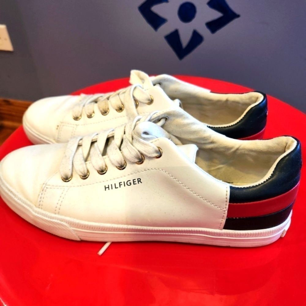 Hilfiger Leather Sneakers with Red and Blue Accents
